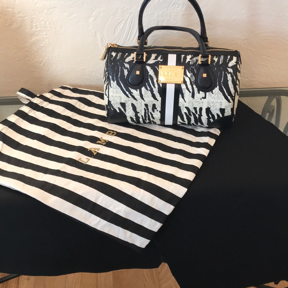 L.A.M.B Gwen Stefani Zebra Newsprint Satchel - Picture 1 of 4